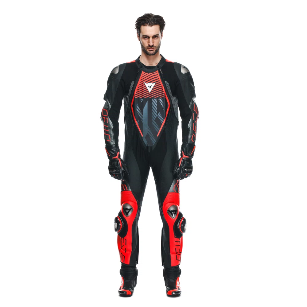 Dainese Audax D-Zip 1Pc Perf. Leather Suit black/red-fluo/anthracite