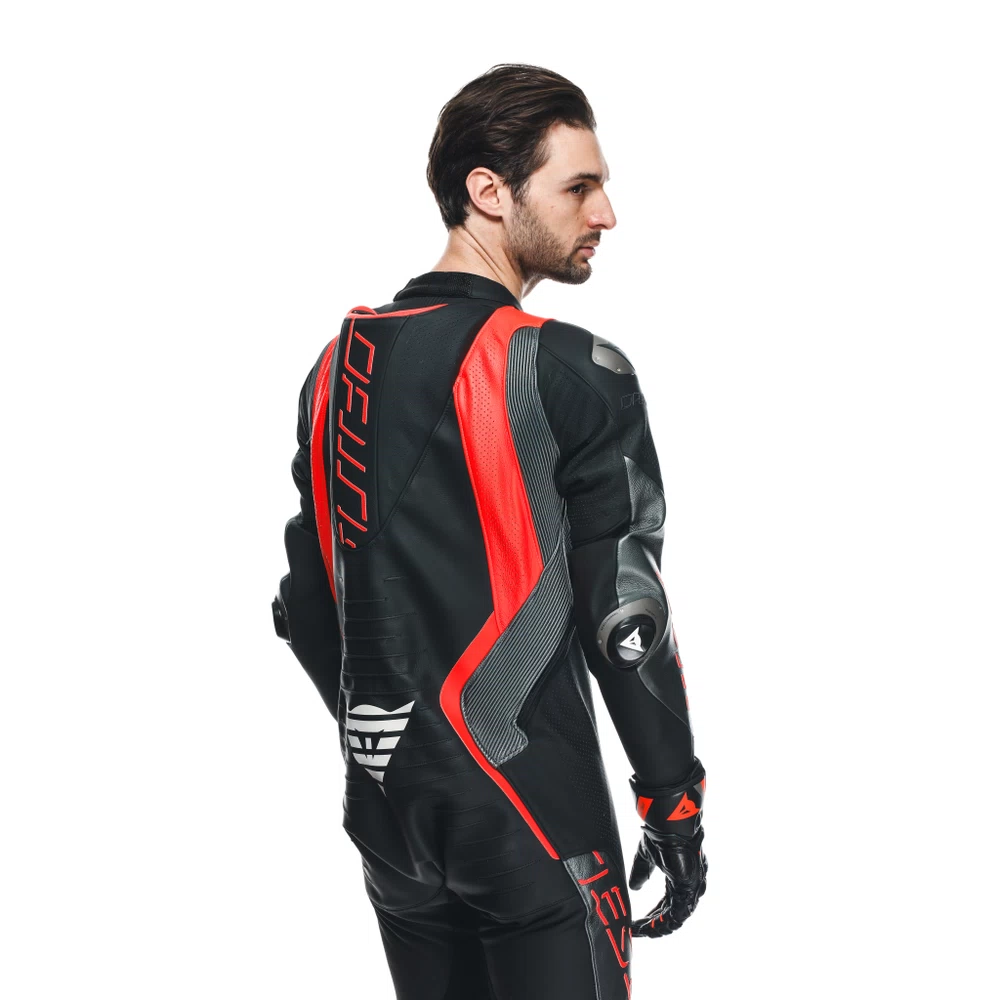 Dainese Audax D-Zip 1Pc Perf. Leather Suit black/red-fluo/anthracite