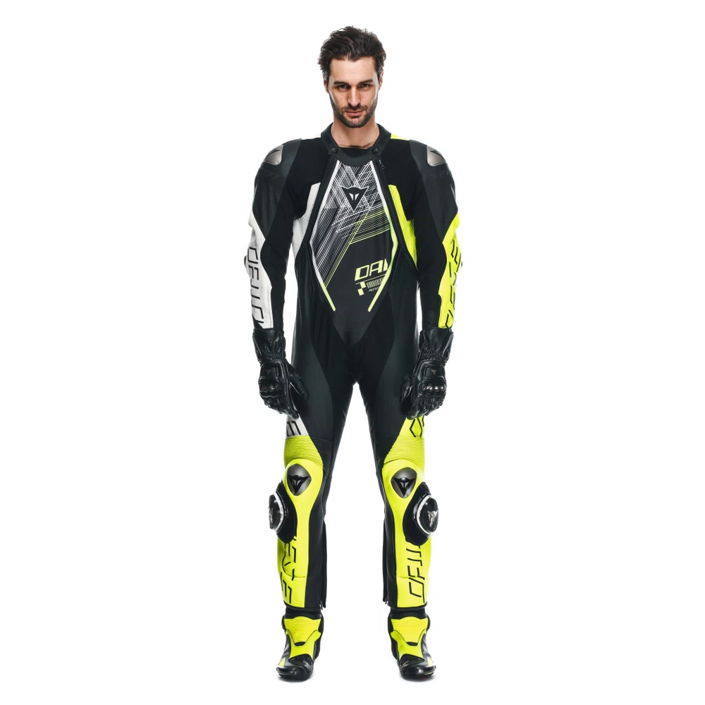 Dainese Audax D-Zip 1Pc Perf. Leather Suit black/yellow-fluo/white