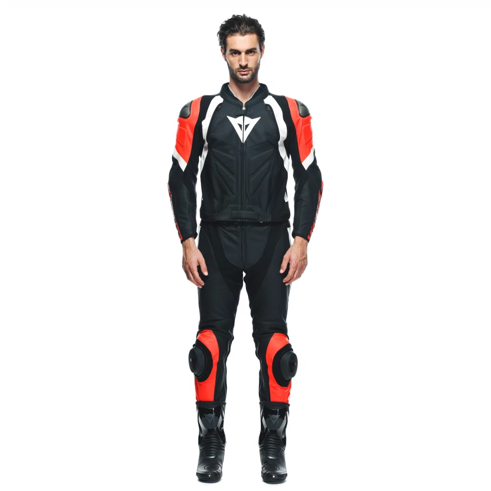 Dainese Avro 4 Leather 2Pcs Suit black-matt/fluo-red/white