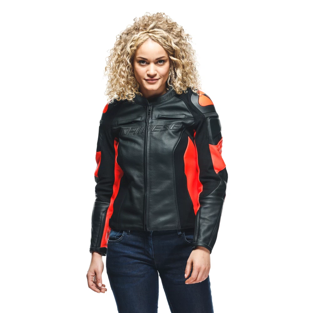 Dainese Racing 4 Lady Leather Jacket black/fluo-red