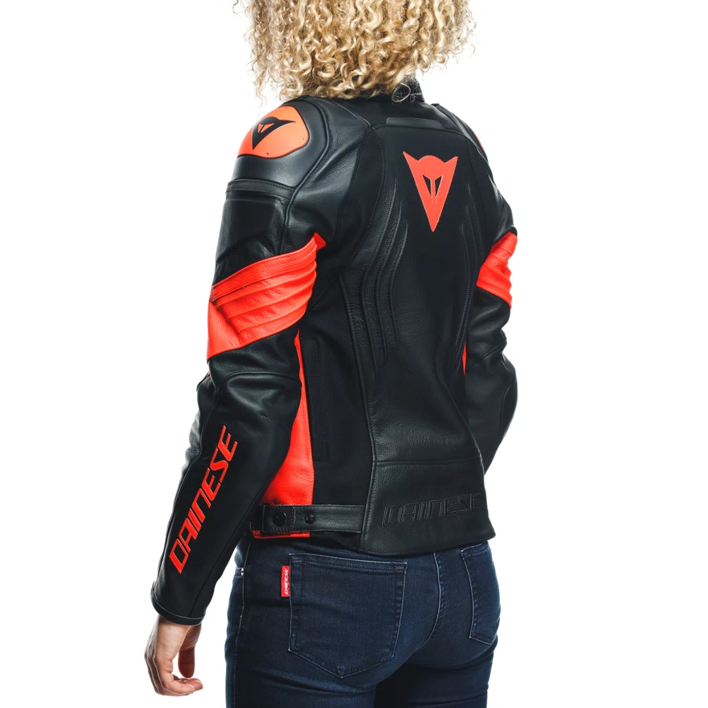 Dainese Racing 4 Lady Leather Jacket black/fluo-red