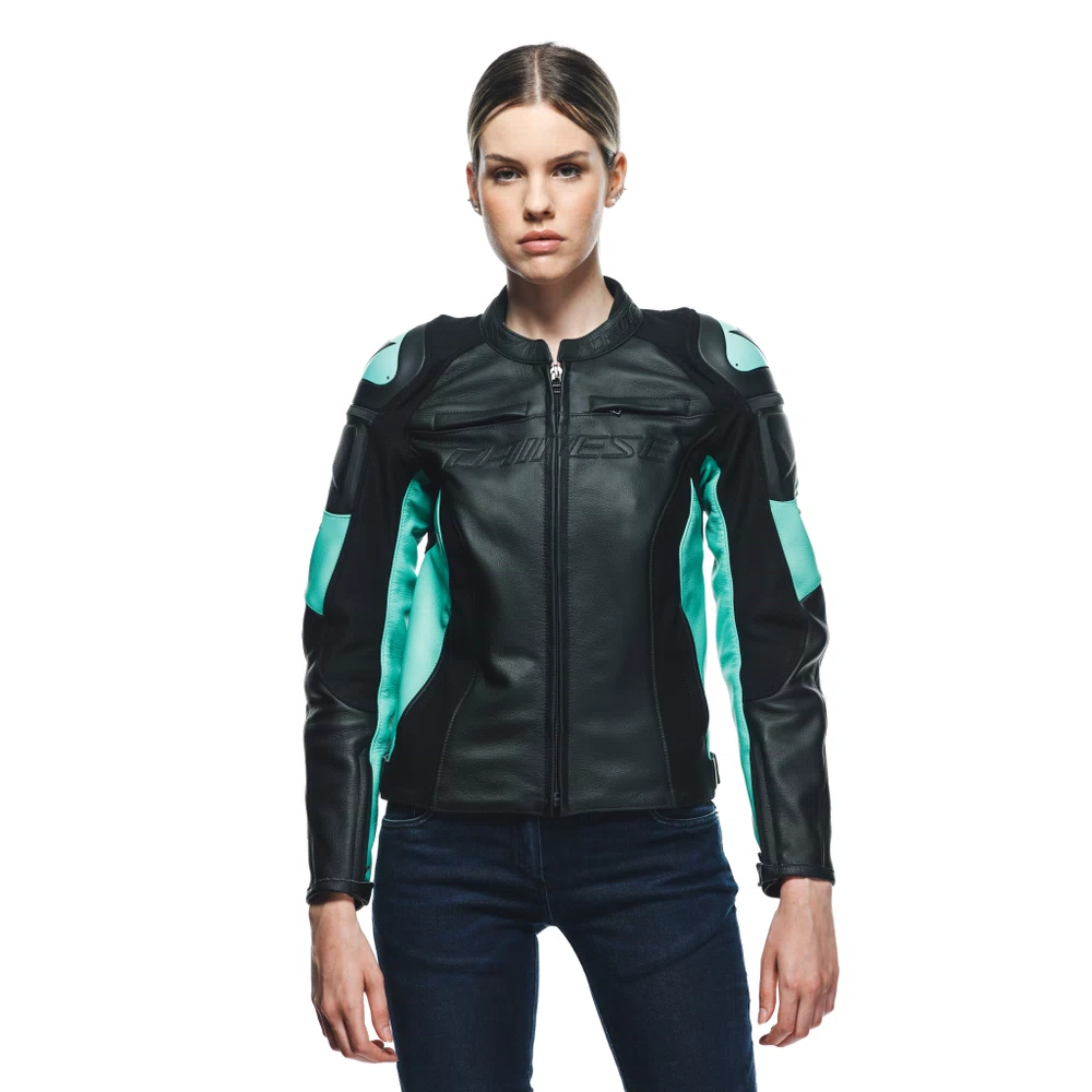 Dainese Racing 4 Lady Leather Jacket black/acqua-green