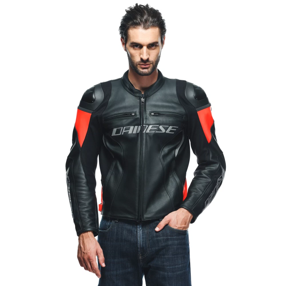 Dainese Racing 4 Leather Jacket black/fluo-red
