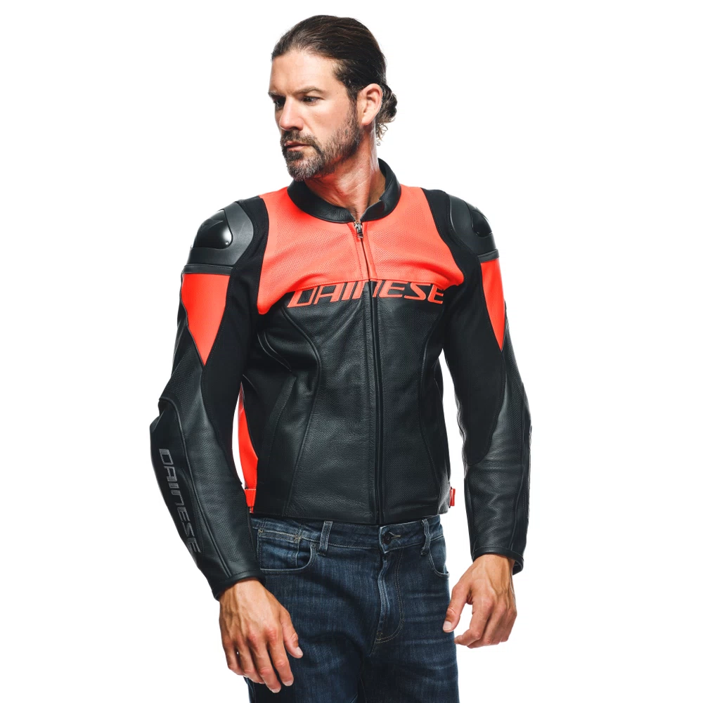 Dainese Racing 4 Leather Jacket Perf. black/fluo-red