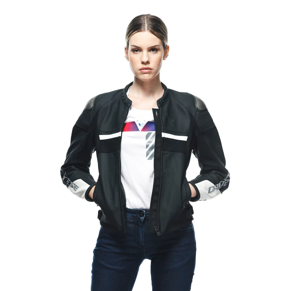 Dainese Rapida Lady Leather Jacket black-matt/black-matt/white