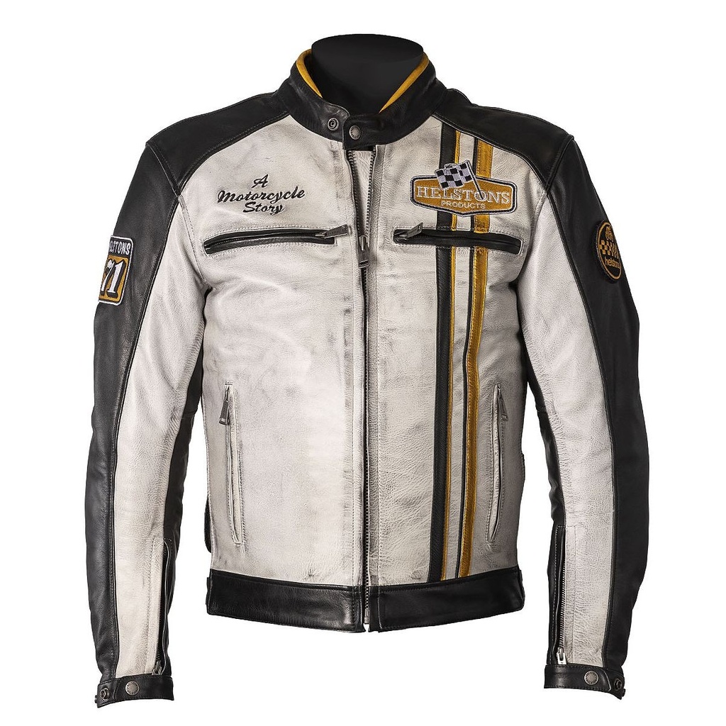 [20190076 NBJ S] Helstons INDY Leather Rag black-white-yellow (S)