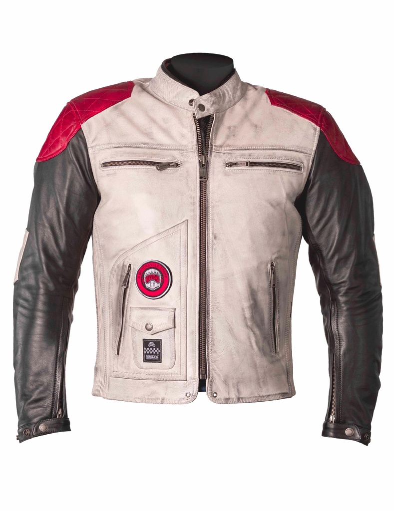 [20190075 BNR S] Helstons TRACKER Leather Rag white-black-red (S)