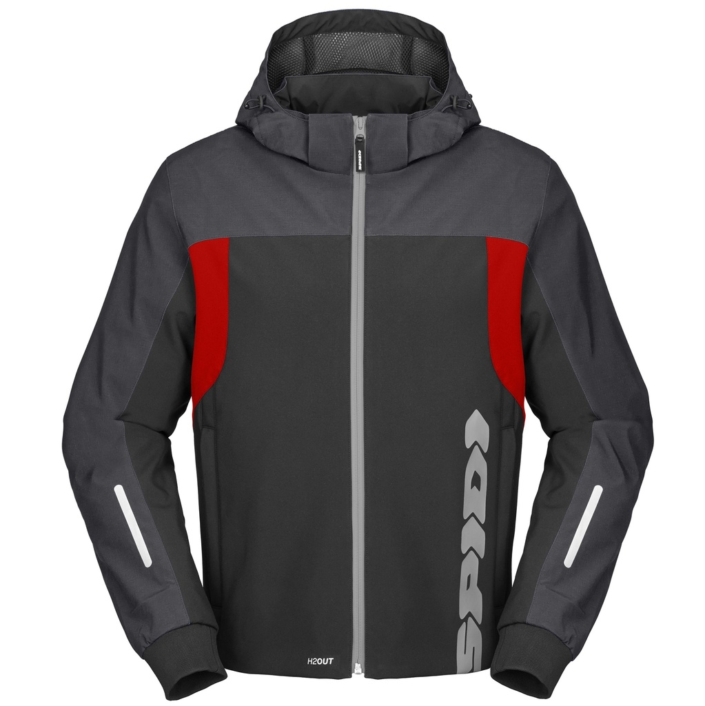 [D299-189-S] Spidi Hoodie H2Out II Black/Anthracite/Fluo Red (S)