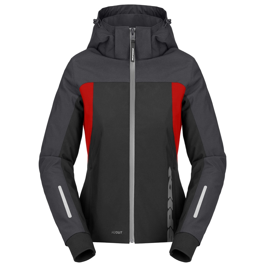 [D302-189-XS] Spidi Hoodie H2Out II Lady Black/Anthracite/Fluo Red (XS)