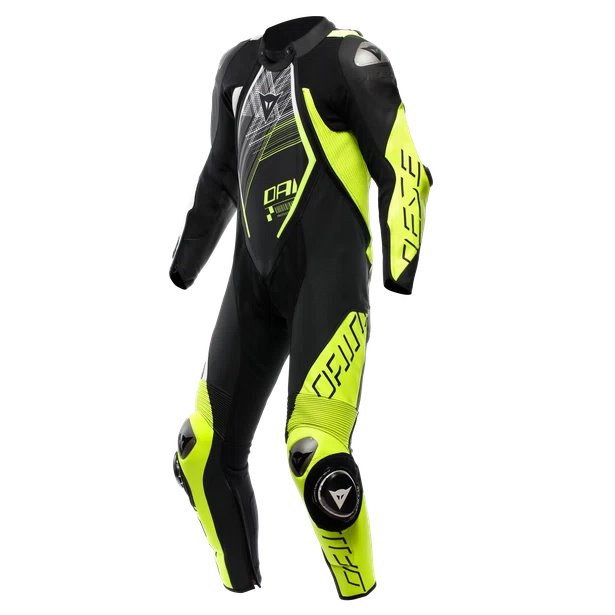 [15100002 P86 44] Dainese Audax D-Zip 1Pc Perf. Leather Suit black/yellow-fluo/white (44)