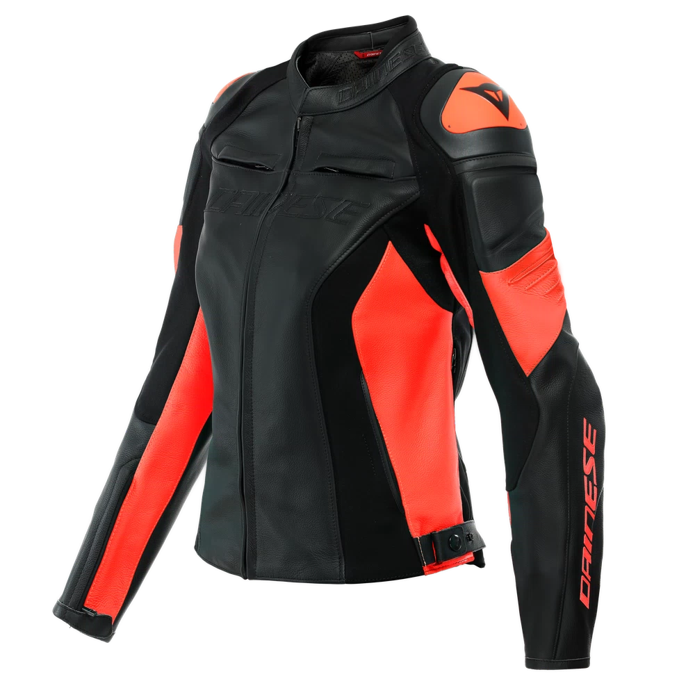 Dainese Racing 4 Lady Leather Jacket black/fluo-red