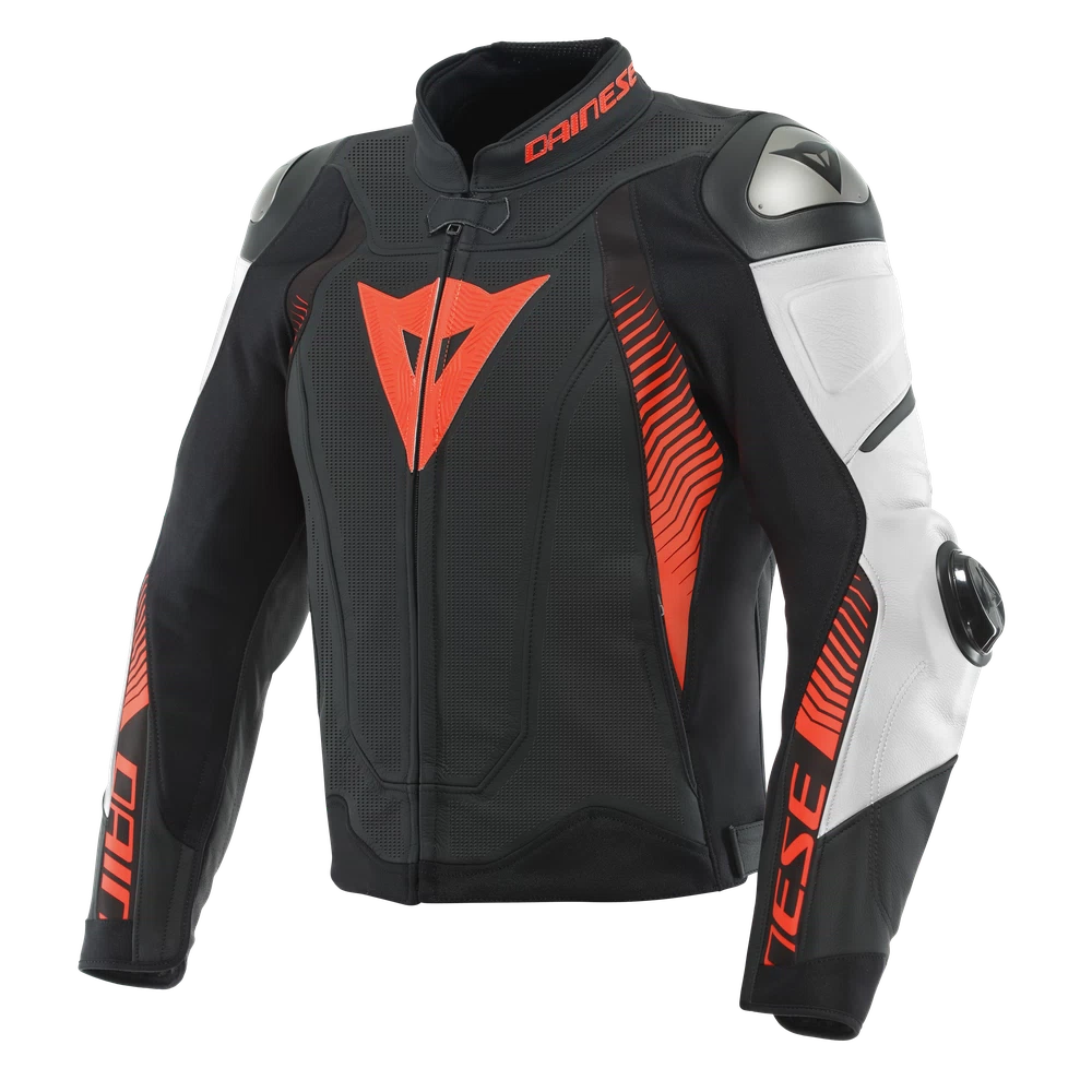 [1533871 23A 44] Dainese Super Speed 4 Leather Jacket Perf. black-matt/white/fluo-red (44)