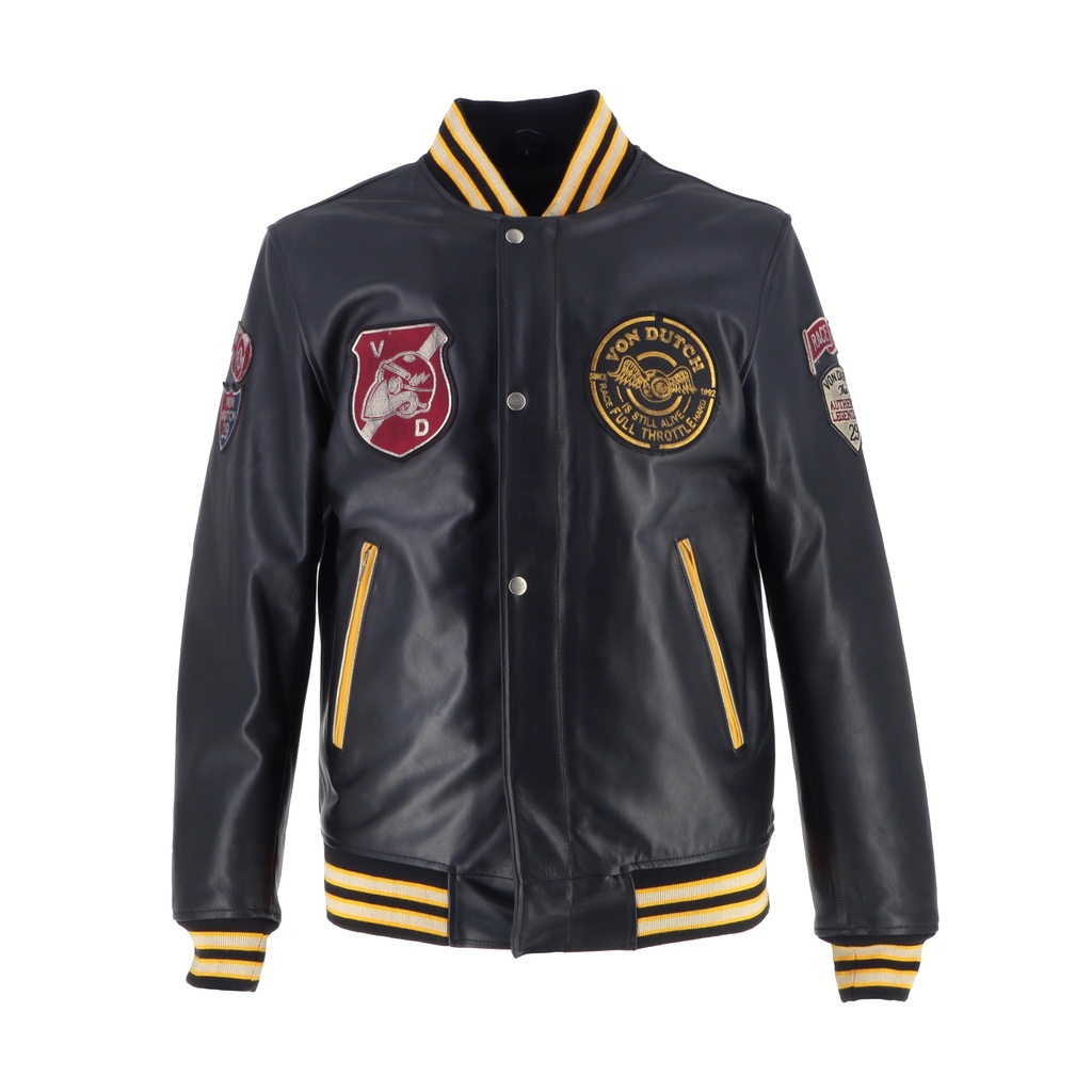 [2025051 NJ M] Helstons VD - COLLEGIAN Cuir Rag NOIR-Jaune  (M)