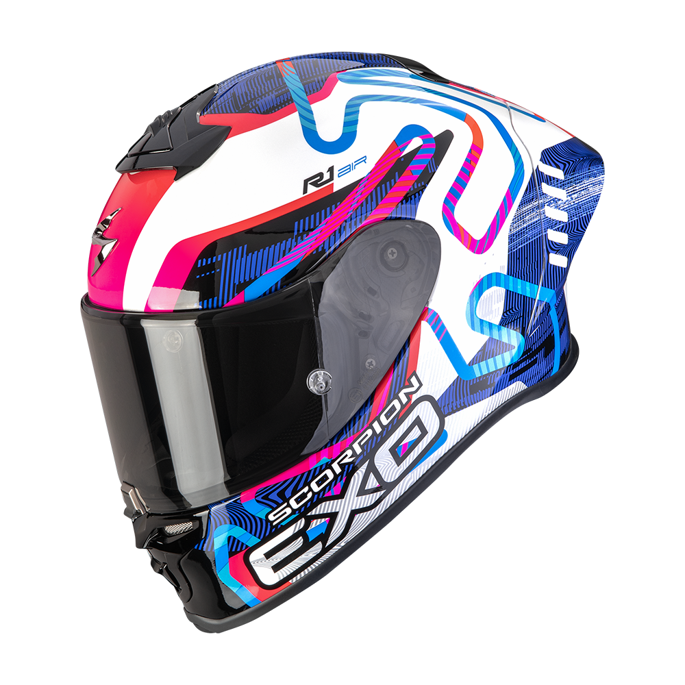 [111-537-388-04] Scorpion Exo-R1 Evo II Air Cornering White-Blue-Pink (M)