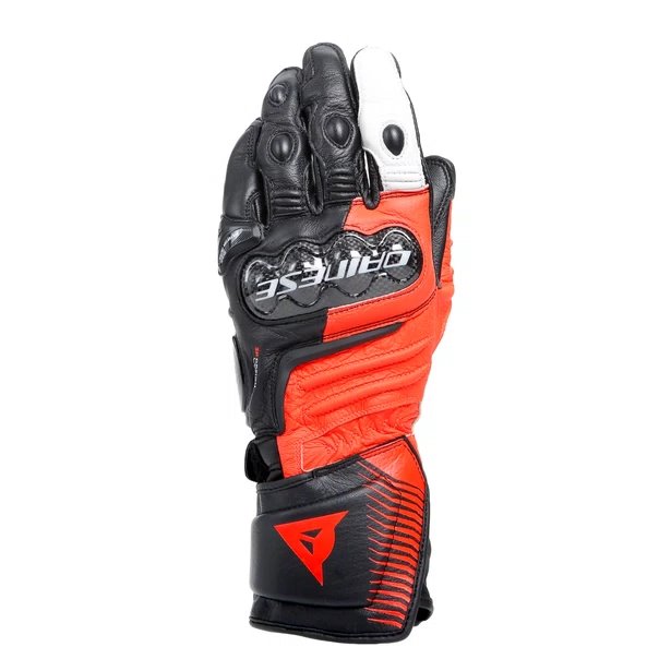 [1815957 W12 XS] Dainese Carbon 4 Long Leather Gloves Black/Fluo-Red/White (XS)