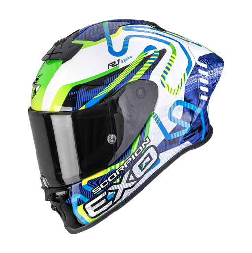 Scorpion Exo-R1 Evo II Air Cornering White-Blue-Green